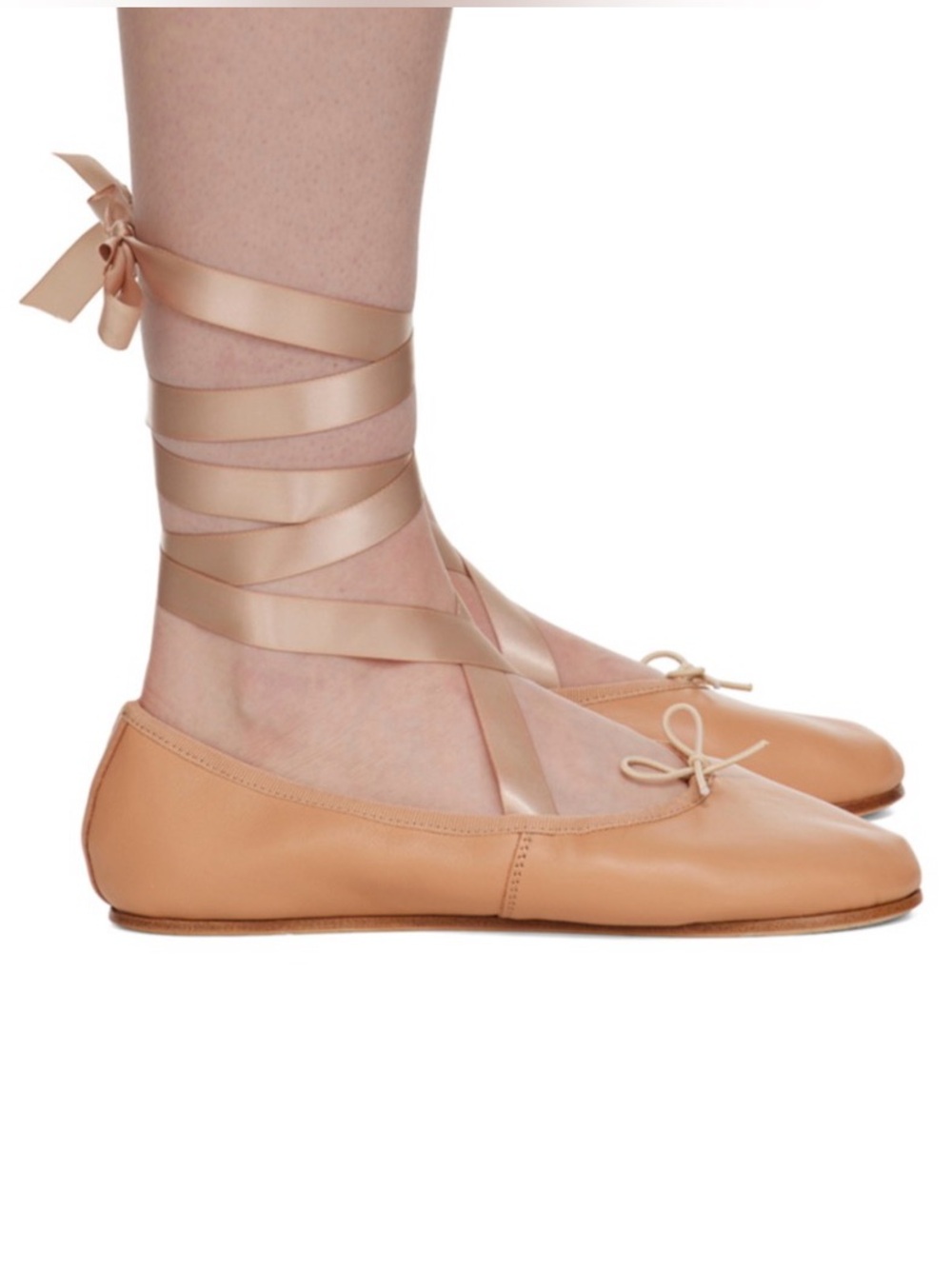 Satin Tie Ballet Flats in Nude